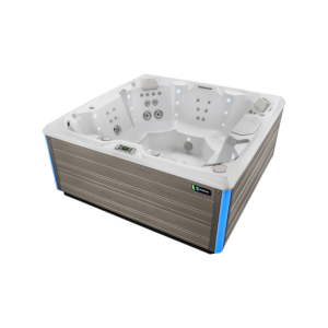 Hot Spring Limelight Pulse, three-quarter product render with multi-color LED lighting design.